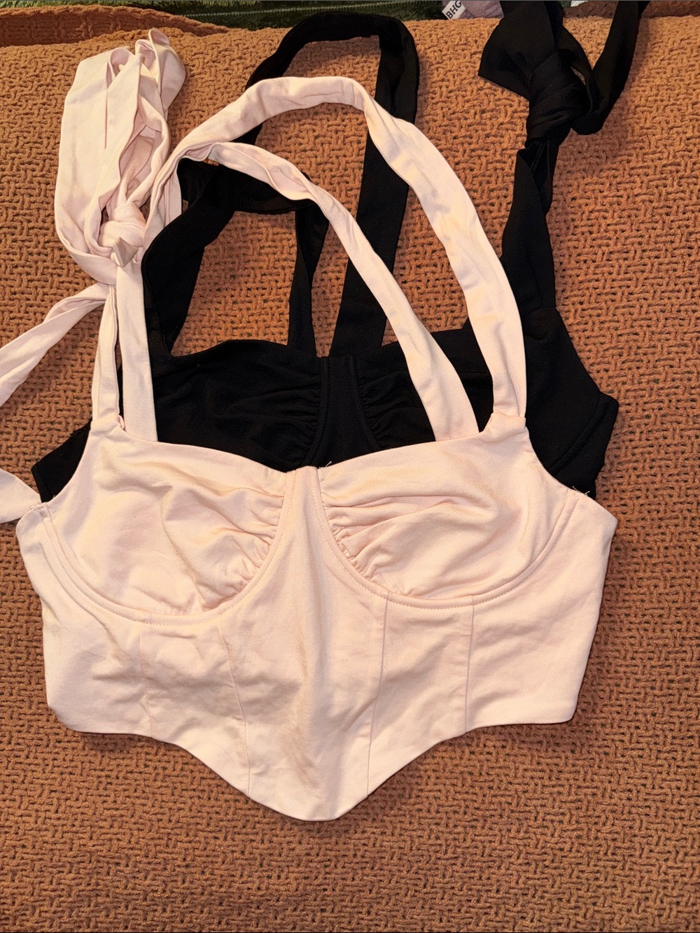 Forever 21 Black Tie-Shoulder Bustier Crop Top